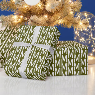 Aanpassen met Initiaal, witte letters, olijfolie Cadeaupapier