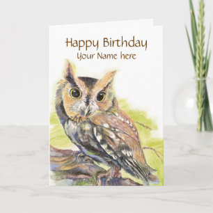 Aanpassen met naam, Cute Owl Bird, Birthday Card Kaart