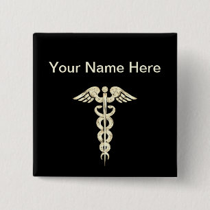 Aanpassen - Personeel van Caduceus Medical Symbol  Vierkante Button 5,1 Cm