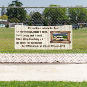 Aanpassen Recreatieve Voertuig Te Huur Of Verkoop Spandoek
