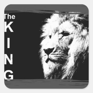 Aanpassen Tekstmoderne zwarte witte Pop Art Lion t Vierkante Sticker