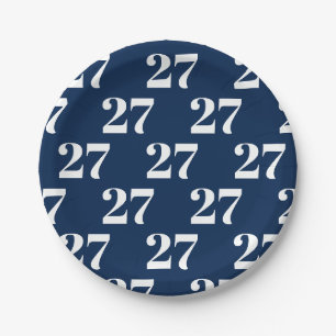 Aanpassen w/Initiaal, blauw met witte letters Papieren Bordje