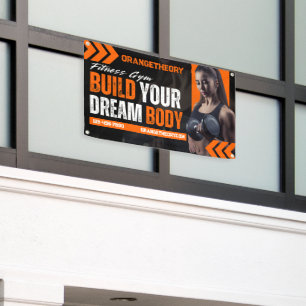 Aanpassen Zwarte Oranje Grunge Gym Vrouw Model Spandoek