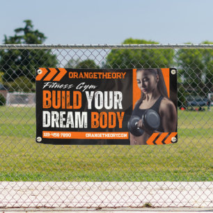 Aanpassen Zwarte Oranje Grunge Gym Vrouw Model Spandoek