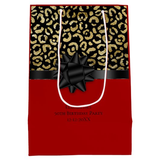 Aanpassing van Red Black Gold Leopard-afdrukken op Medium Cadeauzakje (Achterkant)