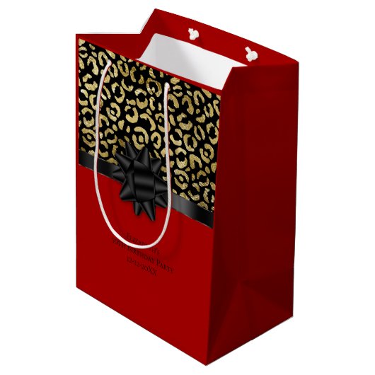 Aanpassing van Red Black Gold Leopard-afdrukken op Medium Cadeauzakje (Achterkant Gekanteld)