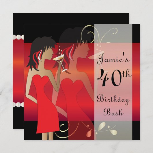 Aanpassing van uitnodiging van Red Birthday Bash (Voorkant / Achterkant)