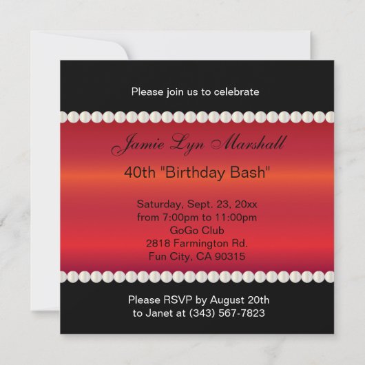Aanpassing van uitnodiging van Red Birthday Bash (Achterkant)