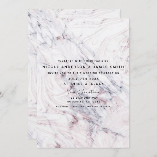 Aanraking van Roos Wit Grijs Marmeren Swirl Chique Kaart (Voorkant / Achterkant)