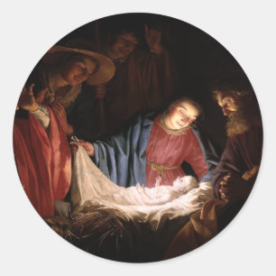 Aanschouwing van de Herders door Honthorst Ronde Sticker