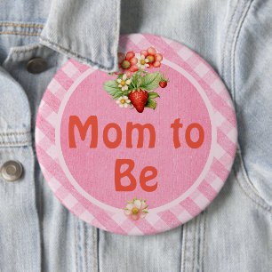 Aanstaande Moeder Aardbei Zoete Gingham Baby Showe Ronde Button 6,0 Cm