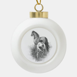 aanstekerpaard Shoeing Black White Art Keramische Bal Ornament