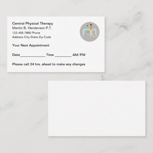 Aanstelling fysiotherapeut afsprakenkaartje (Voorkant / Achterkant)