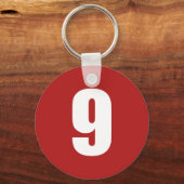 Aantal 9 in wit op rode sleutelhanger (Voorkant)
