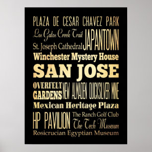 Aantekeningen en beroemde plaatsen van San Jose, C Poster