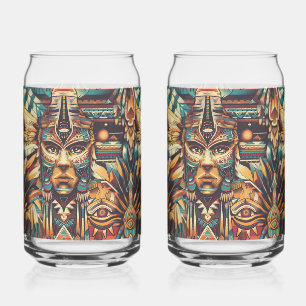 Aantrekkelijk blauw "Meso-Amerikaans Motief" 16oz  Blikvorm Glas