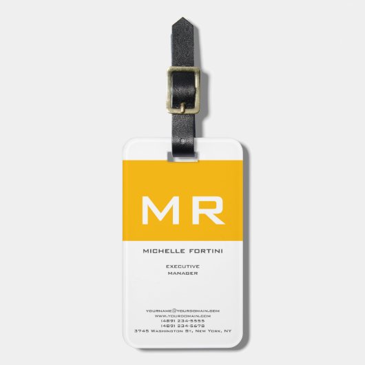 Aantrekkelijk geel monogram wit bagagelabel (Voorkant verticaal)