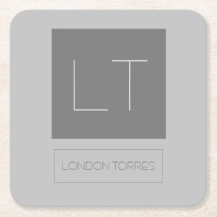 Aantrekkelijk grijs monogram vierkante kartonnen onderzetter