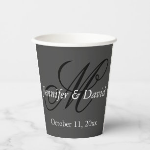 Aantrekkelijk kalligrafie monogram bruiloft papieren bekers