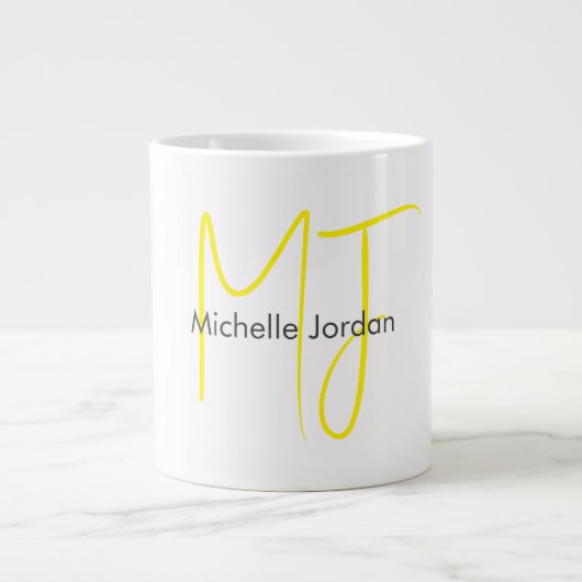 Aantrekkelijk Monogram Geel Wit Modern Minimalist Extra Grote Beker (Voorkant)
