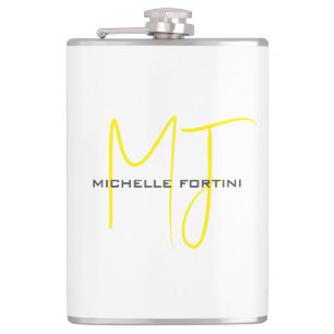 Aantrekkelijk Monogram Geel Wit Modern Minimalist Heupfles