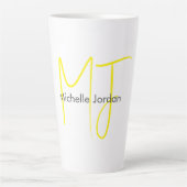 Aantrekkelijk Monogram Geel Wit Modern Minimalist Latte Mok (Voorkant)