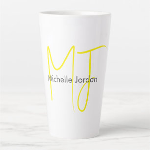 Aantrekkelijk Monogram Geel Wit Modern Minimalist Latte Mok