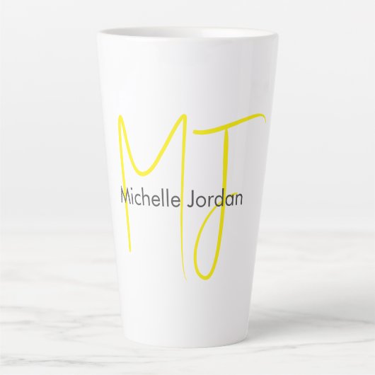 Aantrekkelijk Monogram Geel Wit Modern Minimalist Latte Mok (Voorkant)