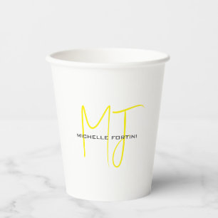 Aantrekkelijk Monogram Geel Wit Modern Minimalist Papieren Bekers