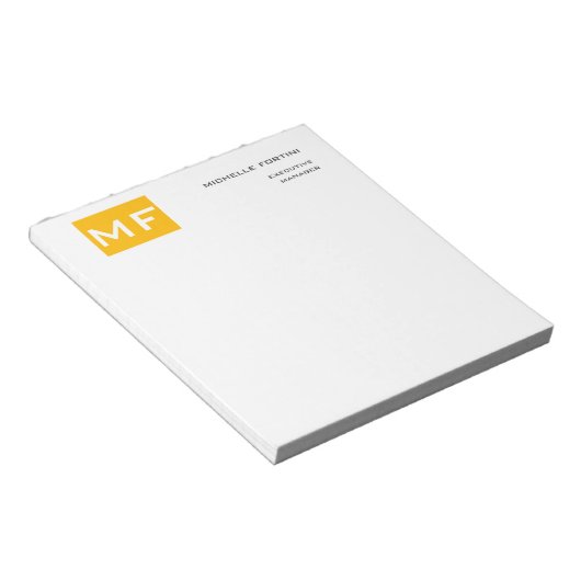 Aantrekkelijk Monogram Geel Wit Modern Minimalisti Notitieblok (Schuin)
