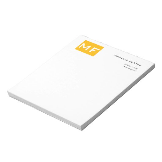 Aantrekkelijk Monogram Geel Wit Modern Minimalisti Notitieblok (Gedraaid)