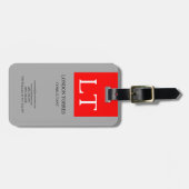 Aantrekkelijk Monogram Grijs Rood Wit Vlak Bagagelabel (Voorkant horizontaal)