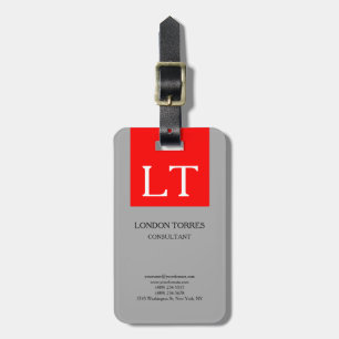 Aantrekkelijk Monogram Grijs Rood Wit Vlak Bagagelabel