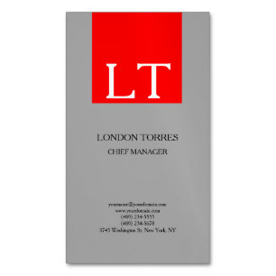 Aantrekkelijk Monogram Grijs Rood Wit Vlak Magnetisch Visitekaartje