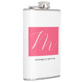 Aantrekkelijk Monogram Roze Wit Modern Plain Heupfles (Rechts)