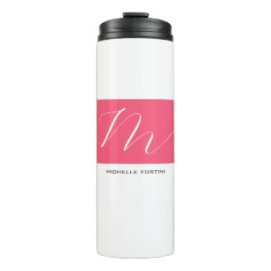Aantrekkelijk Monogram Roze Wit Modern Plain Thermosbeker
