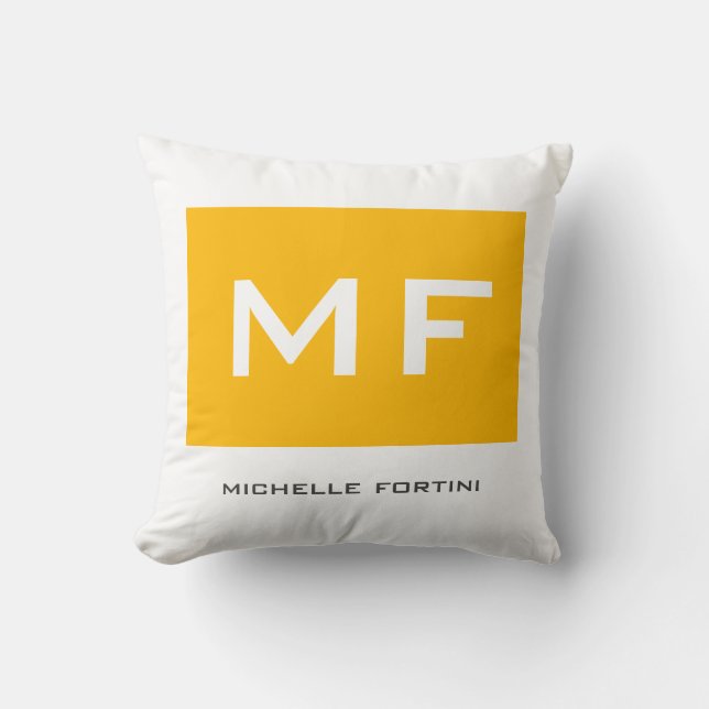 Aantrekkelijke geel-witte Jouw naam monogram Kussen (Voorkant)