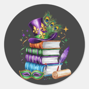Aantrekkelijke Mardi Gras Mix Librarian Kostuum Fe Ronde Sticker