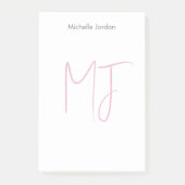 Aantrekkelijke Monogram Roze Wit Moderne Minimalis Post-it® Notes (Voorkant)