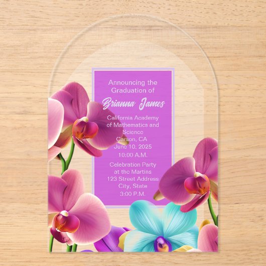 Aantrekkelijke Orchideeën Acryl Afstuderen Invitat Acryl Uitnodigingen (Voorkant)