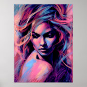 Aantrekkelijke Vrouw Roze Blauw Harde Pastel Teken Poster (Voorkant)