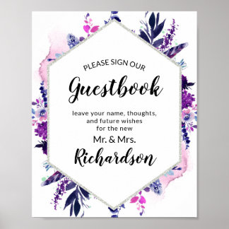 Aanvaardbaar Floral Paars Sign Ons Guestbook Poster