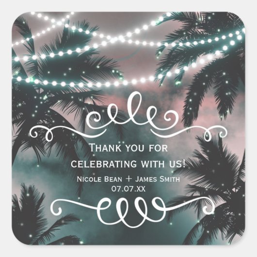 Aanvaardbaar Night Sky Evening Beach Lights Weddin Vierkante Sticker (Voorkant)