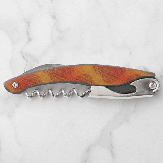 aanvaarding | Rode Sinaasappel Gele Boho Medallion Kurkentrekker (Achterkant)