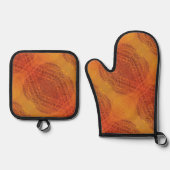 aanvaarding | Rode Sinaasappel Gele Boho Medallion Ovenwant & Pannenlap Set (Voorkant)