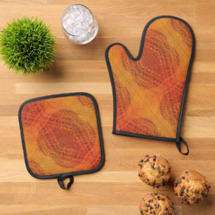 aanvaarding Rode Sinaasappel Gele Boho Medallion Ovenwant & Pannenlap Set