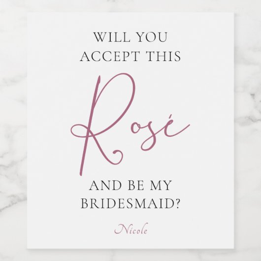 Aanvaardt u dit Rosé Bridal Party Voorstel? Wijn Etiket (Enkel label)