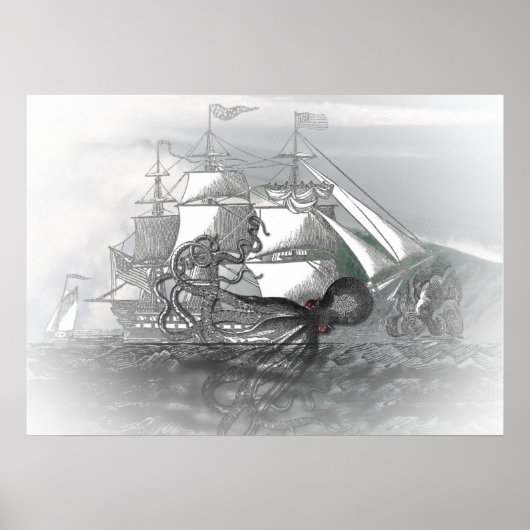 Aanval door reuzenoctopus poster (Voorkant)