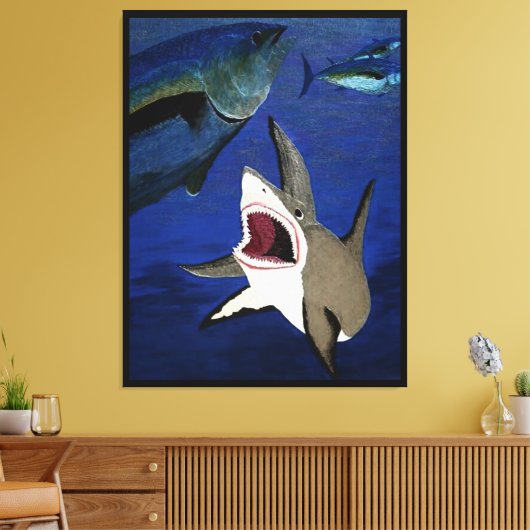 Aanval van witte tonijn canvas afdruk (Insitu (Woonkamer))