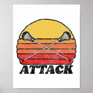 Aanval  X Crossed Lacrosse Sticks 80s Sunse Poster